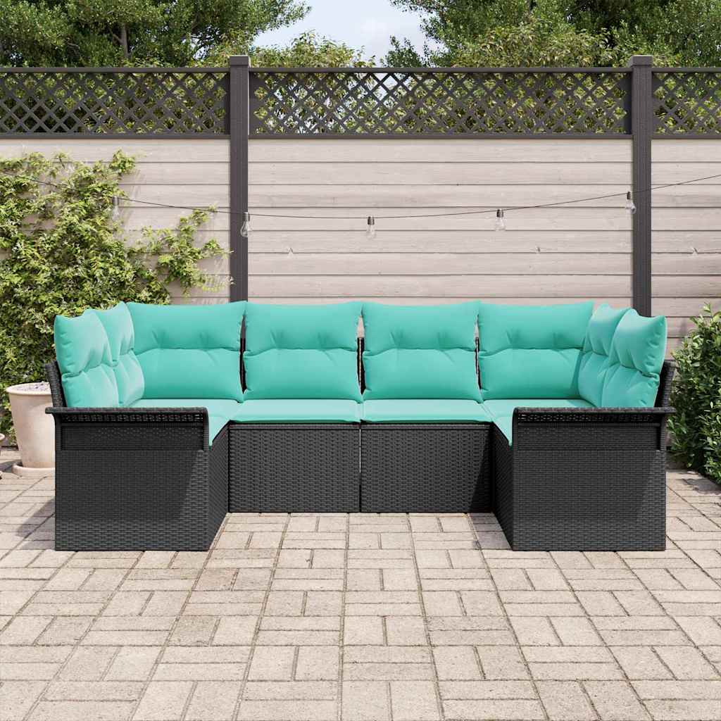 Set Divano da Giardino 6 pz Nero polyrattan