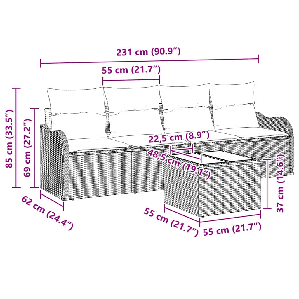 Set Divano da Giardino Beige polyrattan