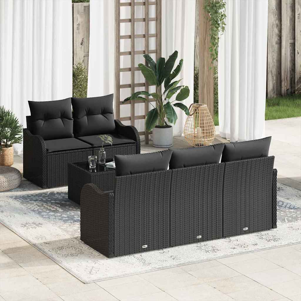Set Divano da Giardino Nero polyrattan
