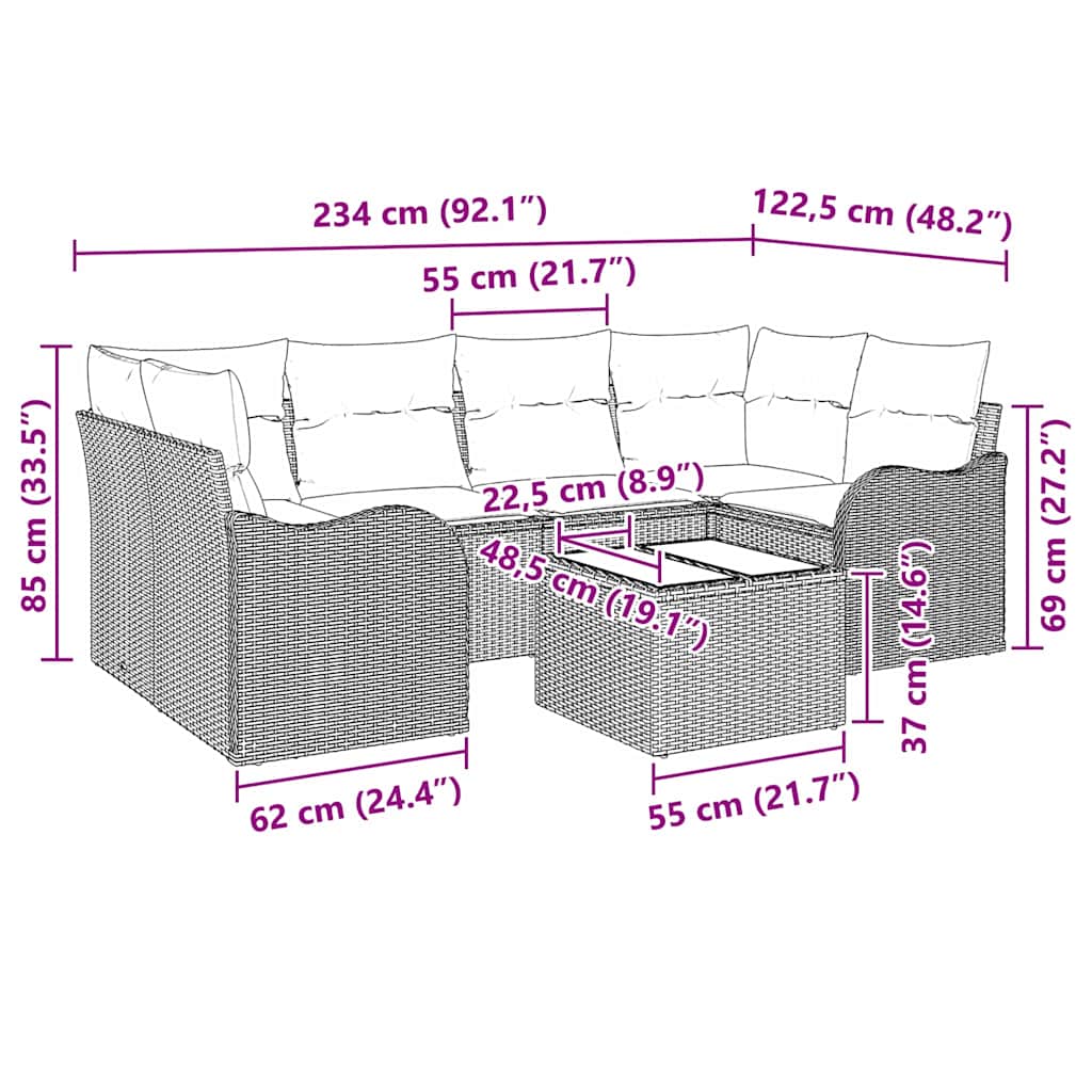 Set Divano da Giardino Marrone 55 x 55 x 37 cm polyrattan