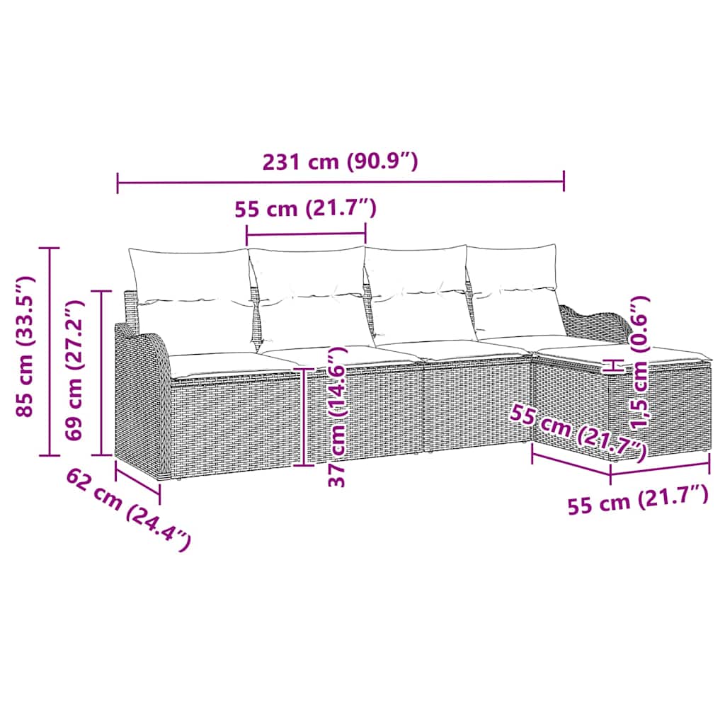 Set Divano da Giardino 5 pz Beige polyrattan
