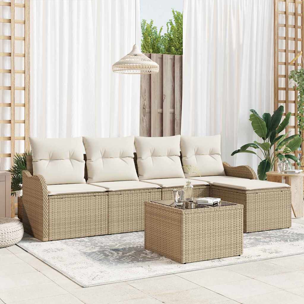 Set Divano da Giardino 6 pz Beige polyrattan
