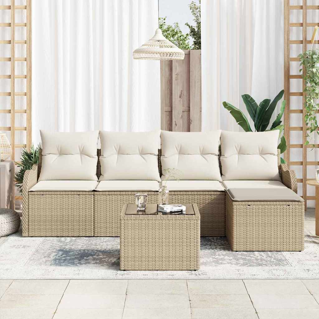 Set Divano da Giardino 6 pz Beige polyrattan