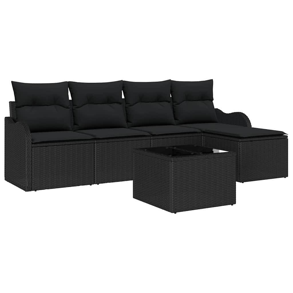 Set Divano da Giardino 6 pz Nero polyrattan