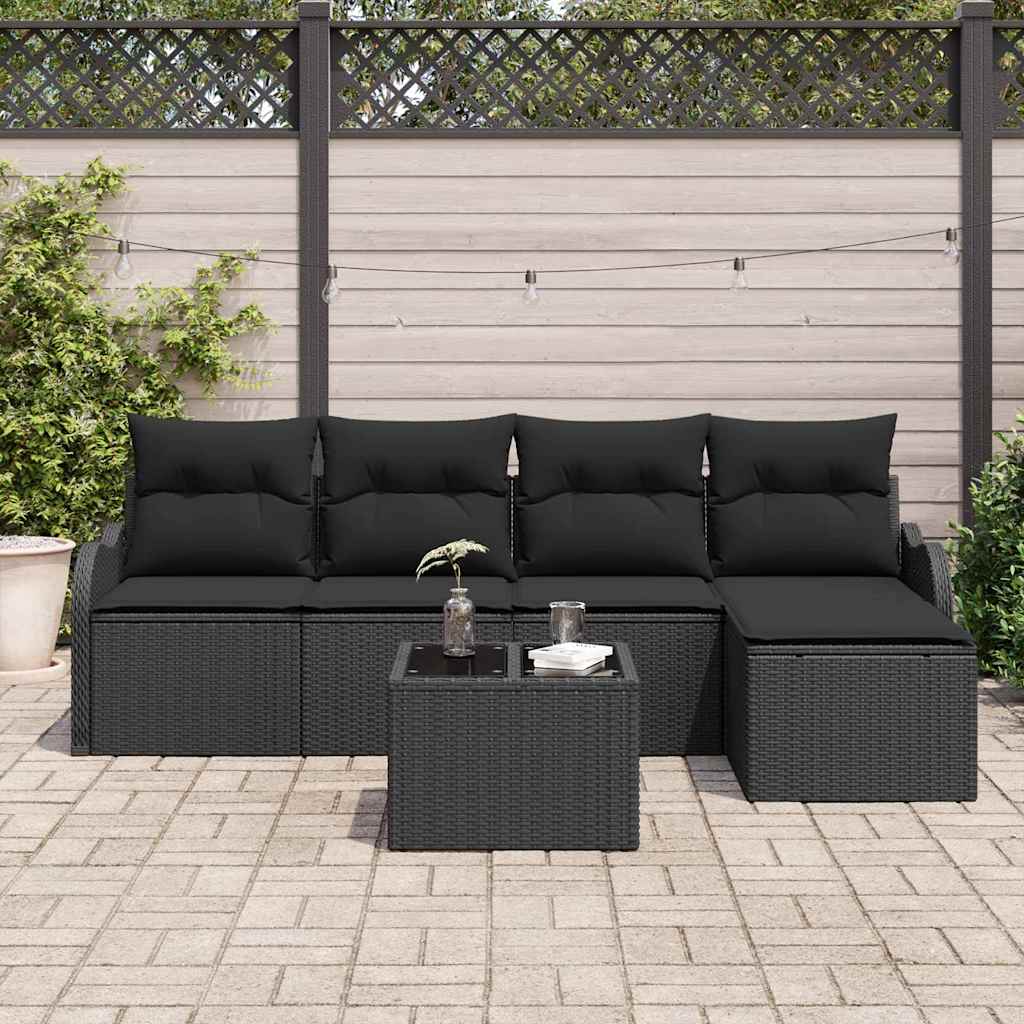 Set Divano da Giardino 6 pz Nero polyrattan
