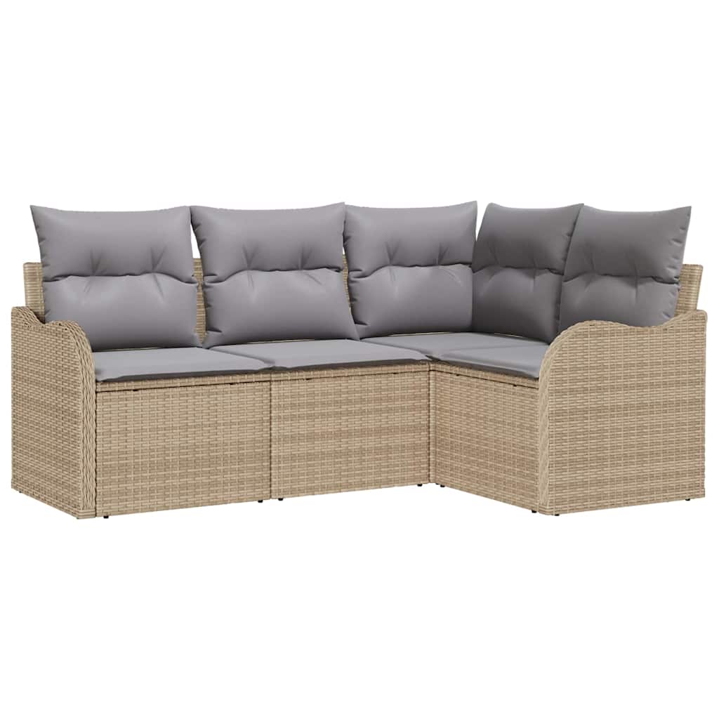 Set Divano da Giardino 4 pz Beige polyrattan