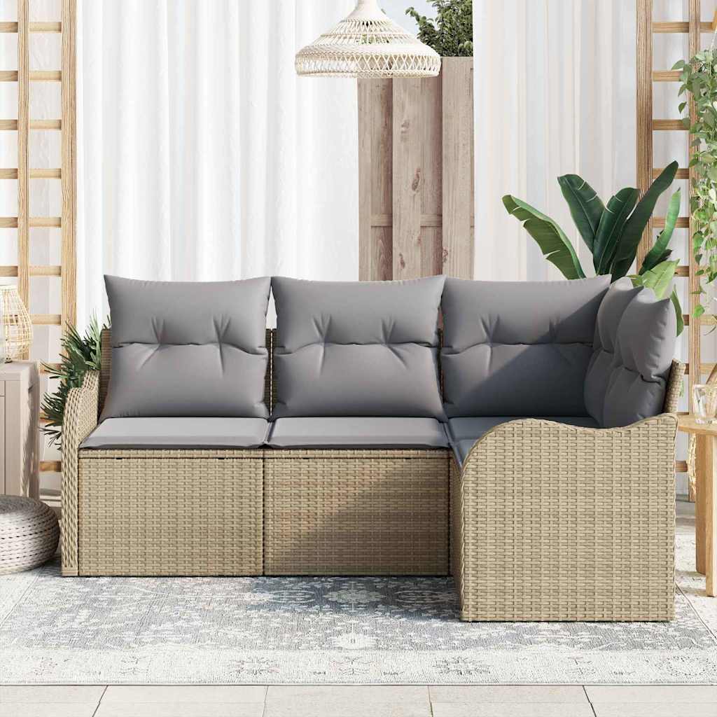 Set Divano da Giardino 4 pz Beige polyrattan