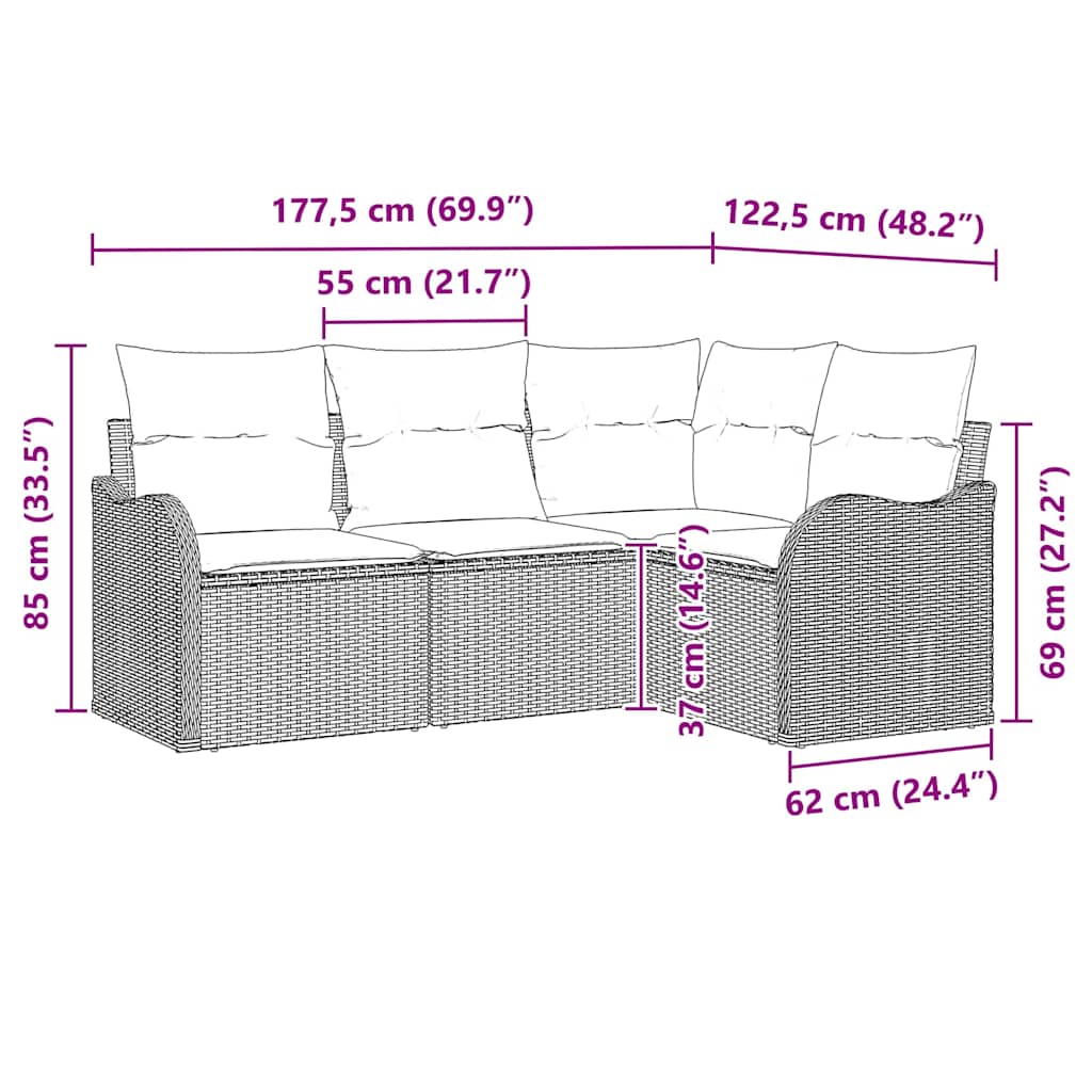 Set Divano da Giardino 4 pz Beige polyrattan