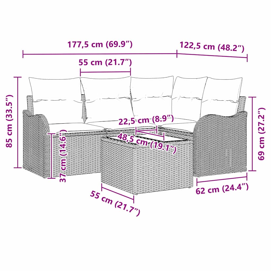 Set Divano da Giardino Grigio polyrattan