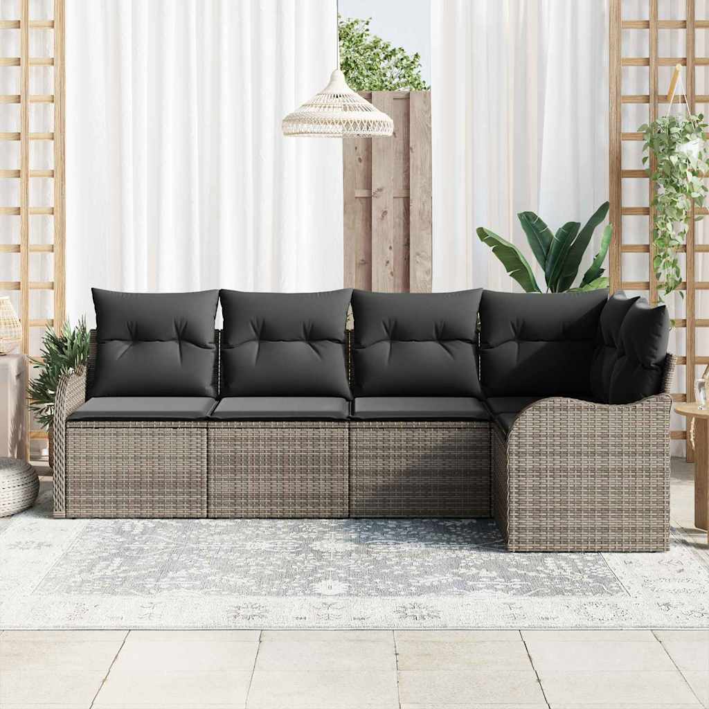 Set Divano da Giardino 5 pz Grigio polyrattan