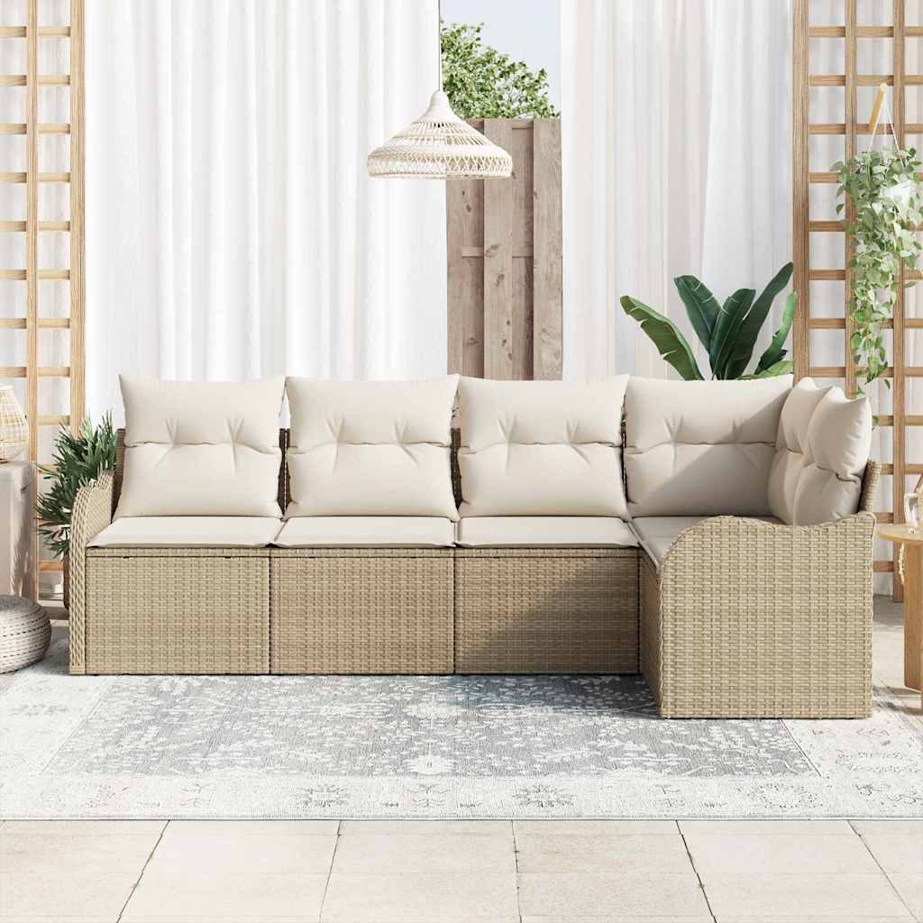 Set Divano da Giardino 5 pz Beige polyrattan