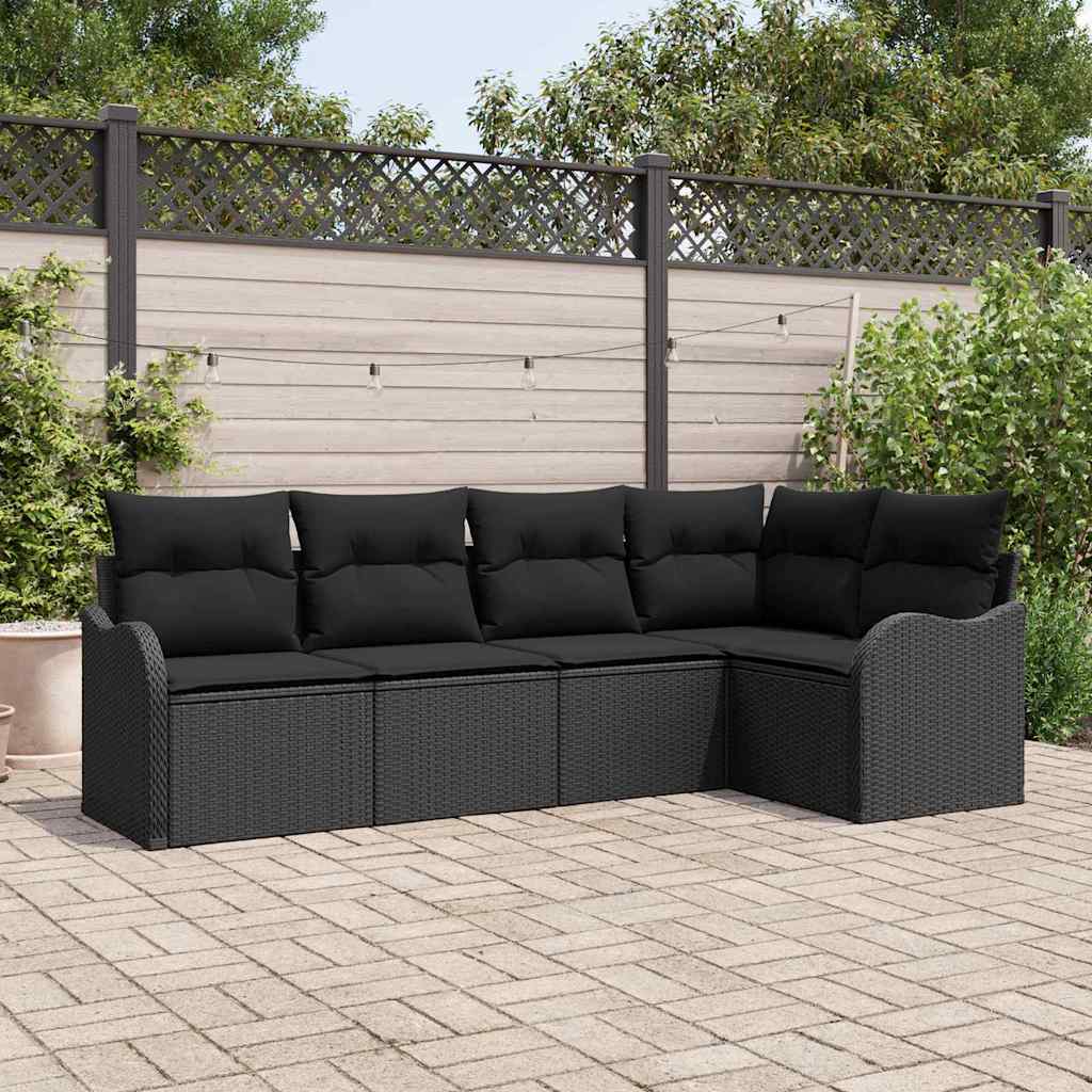 Set Divano da Giardino 5 pz Nero polyrattan