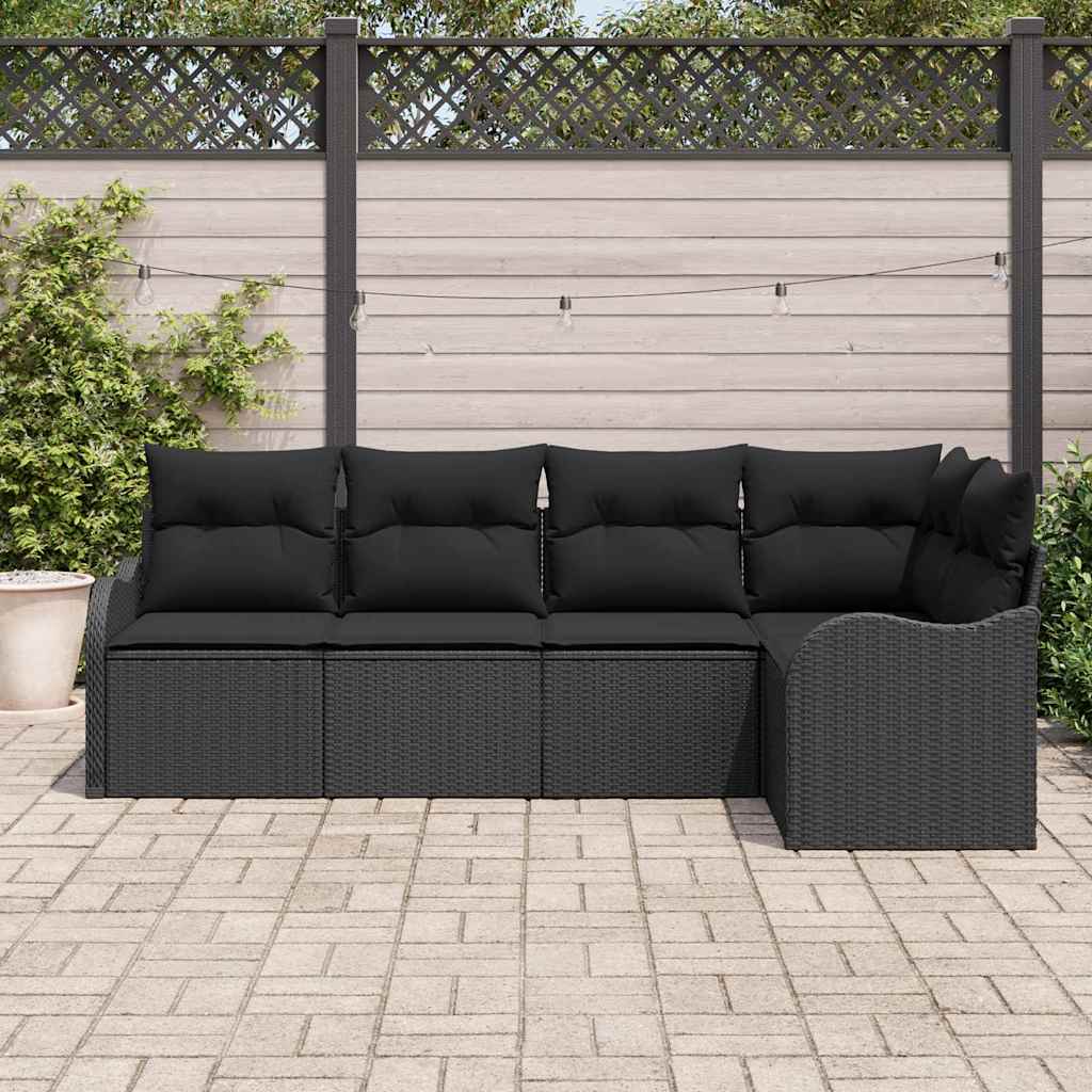 Set Divano da Giardino 5 pz Nero polyrattan