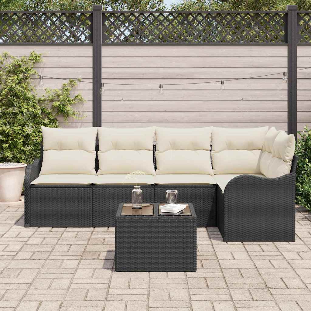 Set Divano da Giardino 5 pz Nero polyrattan