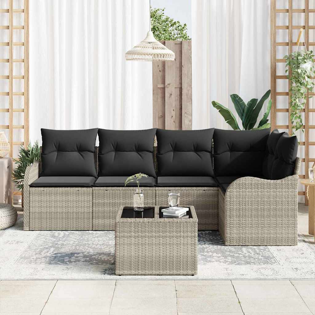 Set Divano da Giardino 6 pz Grigio chiaro polyrattan