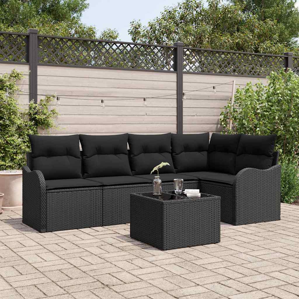 Set Divano da Giardino 6 pz Nero polyrattan