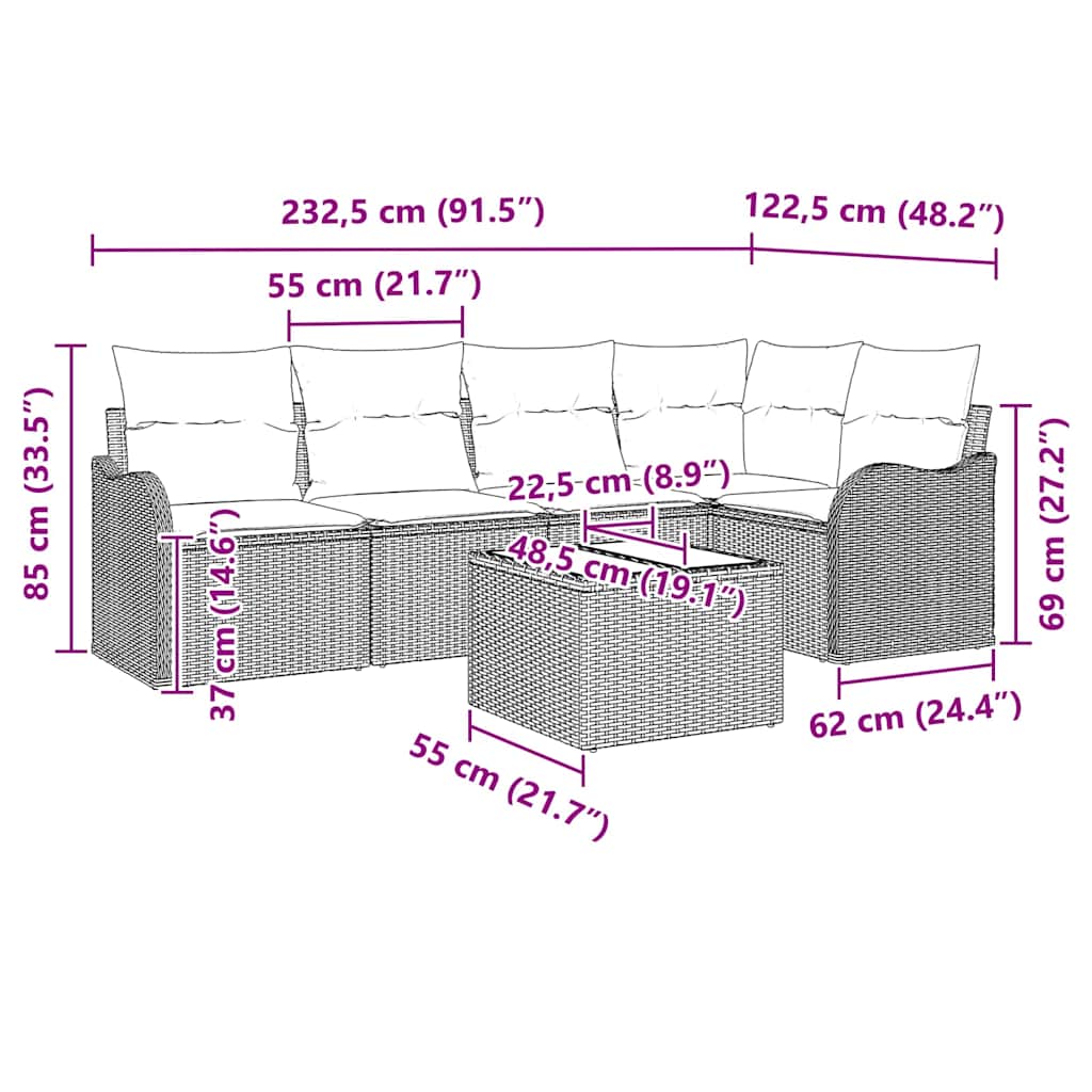 Set Divano da Giardino 6 pz Nero polyrattan