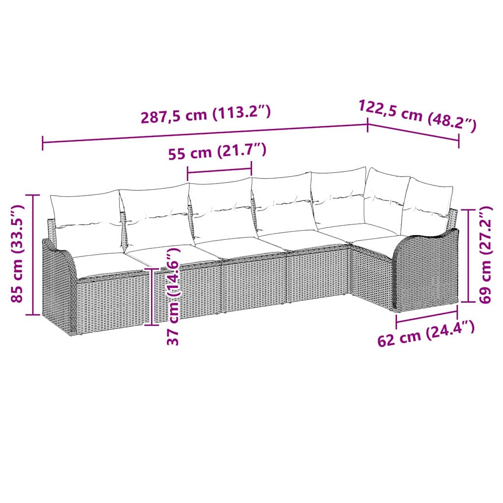 Set Divano da Giardino 6 pz Marrone polyrattan
