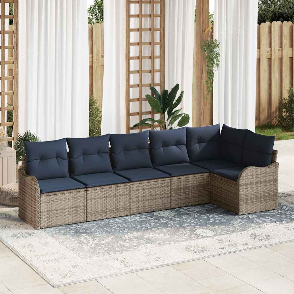 Set Divano da Giardino 6 pz 6-Posti Grigio polyrattan