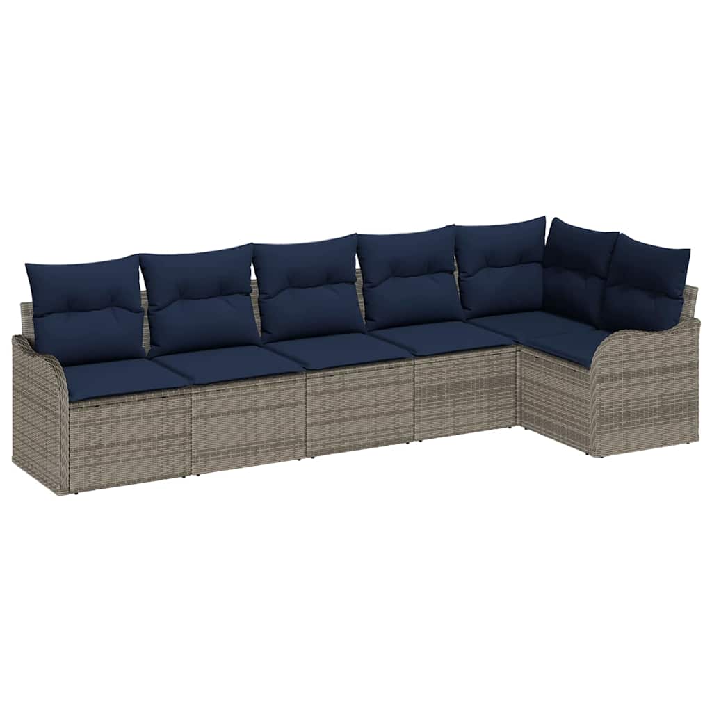 Set Divano da Giardino 6 pz 6-Posti Grigio polyrattan