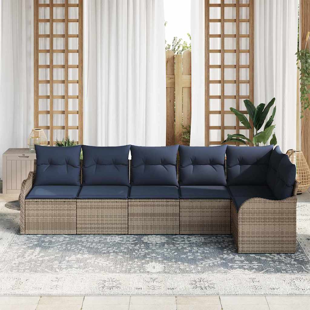 Set Divano da Giardino 6 pz 6-Posti Grigio polyrattan
