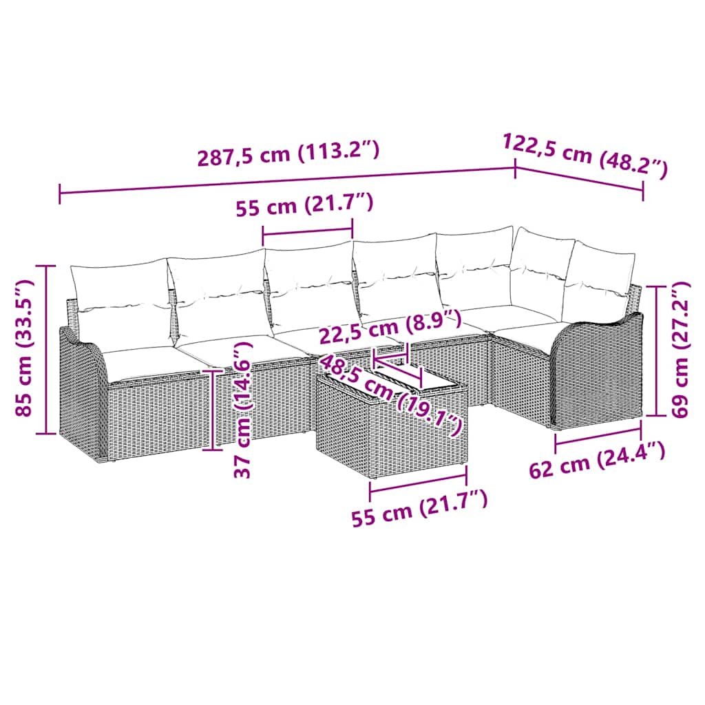 Set Divano da Giardino Grigio chiaro polyrattan