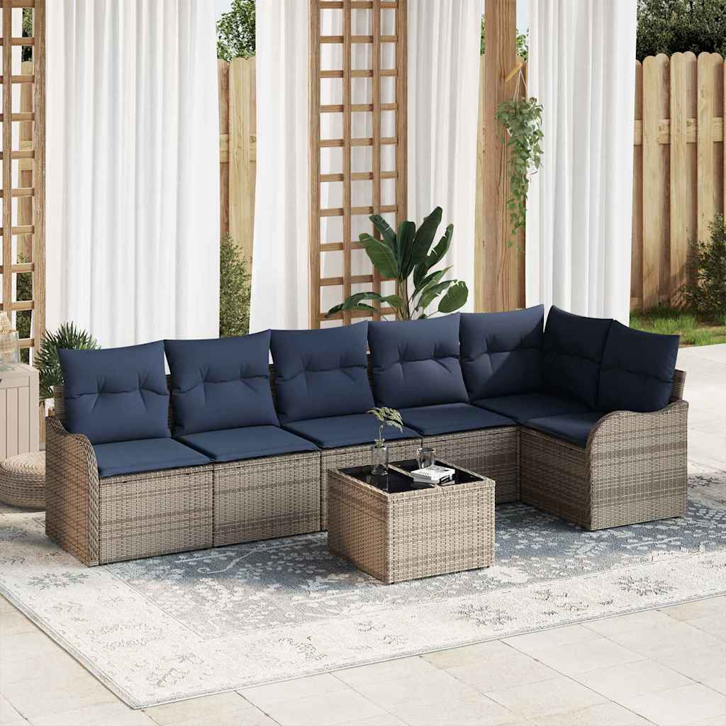 Set Divano da Giardino 7 pz 6-Posti Grigio polyrattan