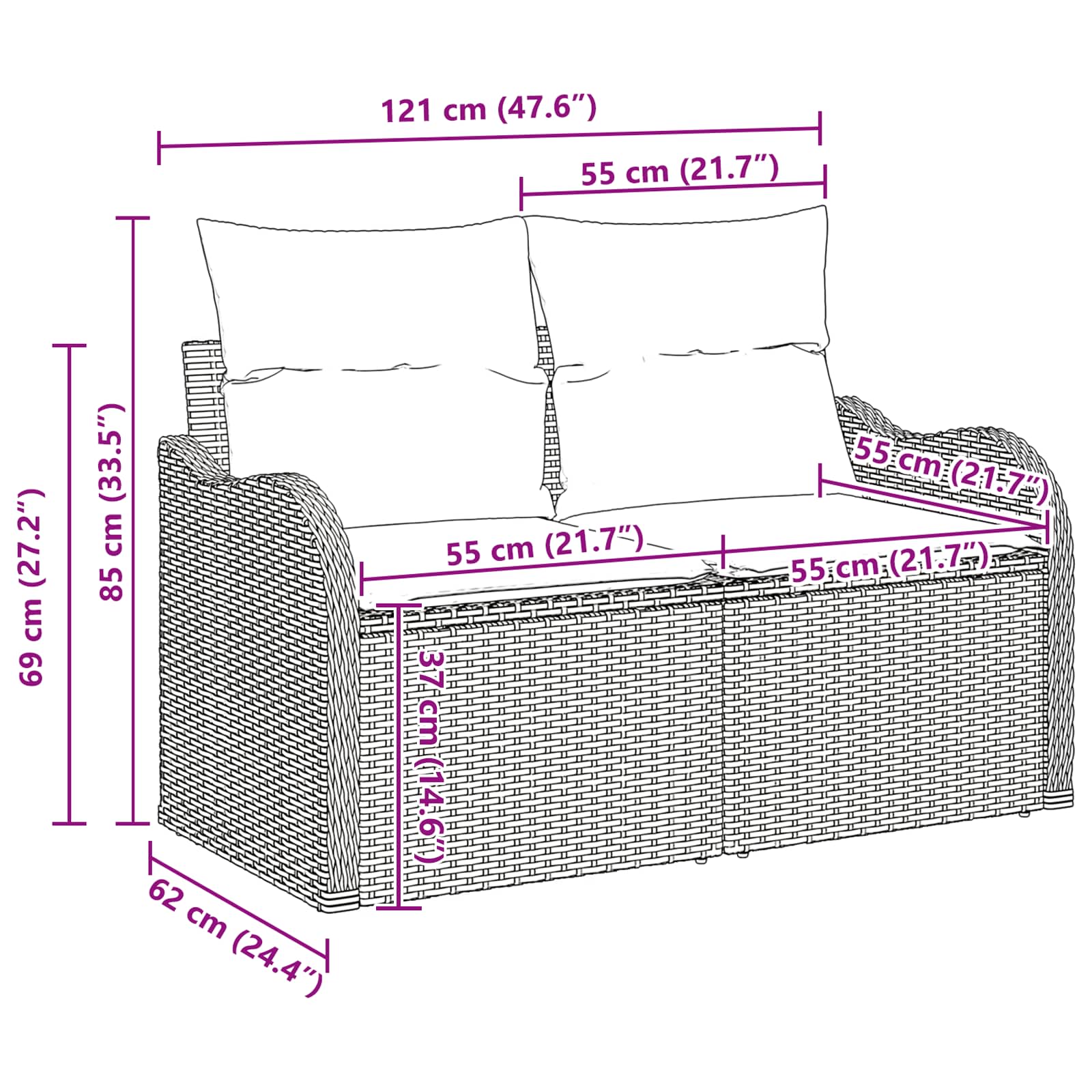 Set Divano da Giardino 7 pz 6-Posti Grigio polyrattan