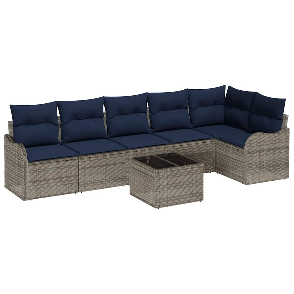 Set Divano da Giardino 7 pz 6-Posti Grigio polyrattan