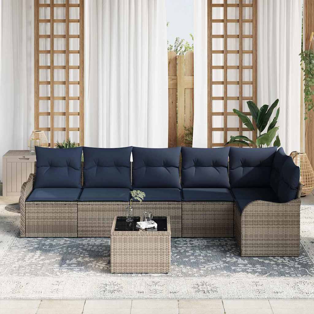 Set Divano da Giardino 7 pz 6-Posti Grigio polyrattan