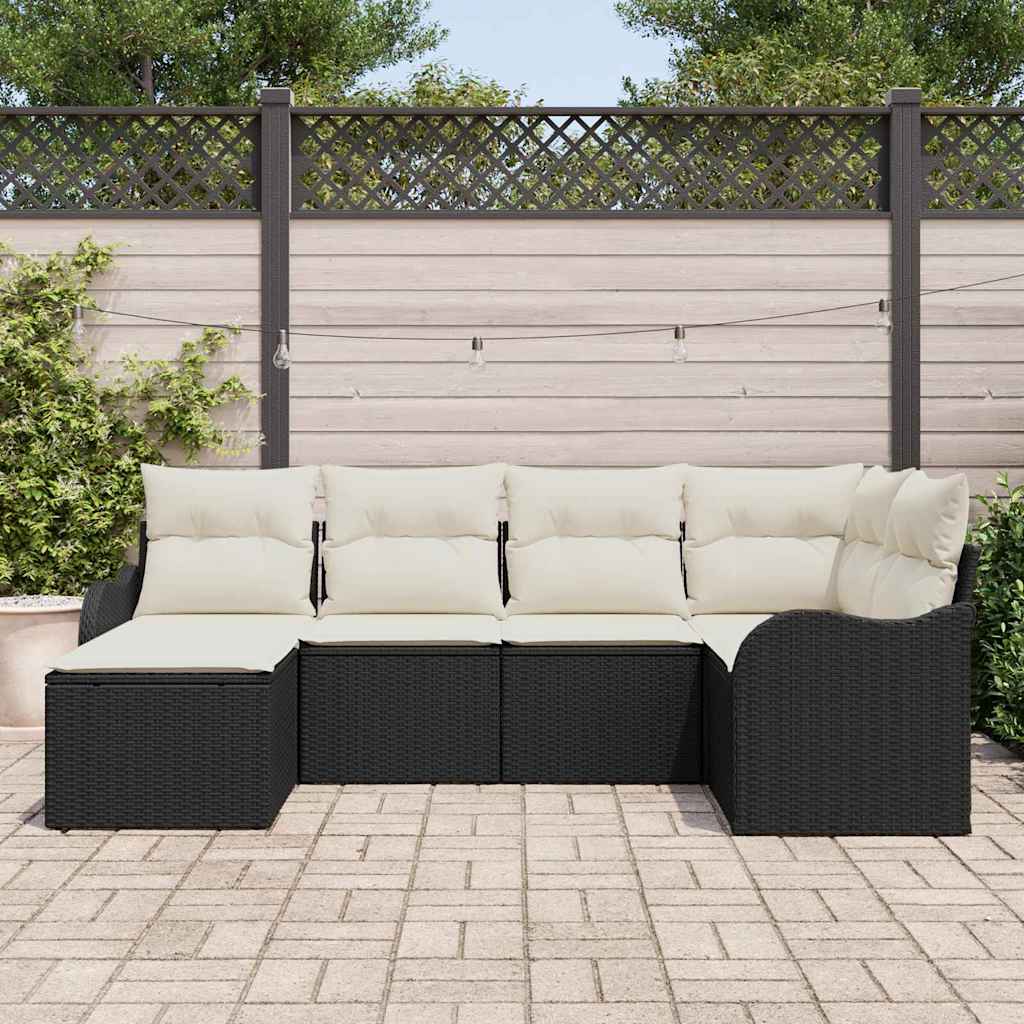 Set Divano da Giardino 6 pz Nero polyrattan