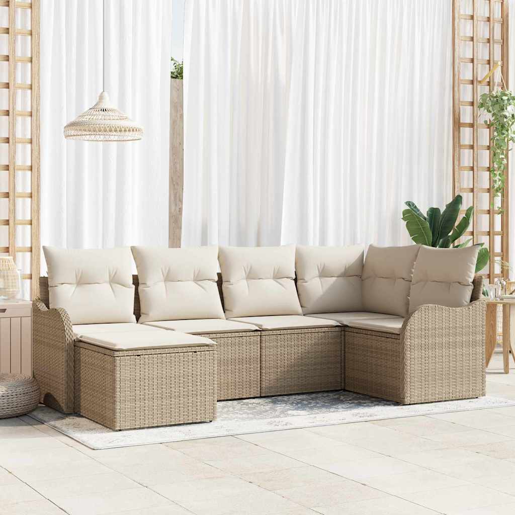 Set Divano da Giardino 6 pz Beige polyrattan