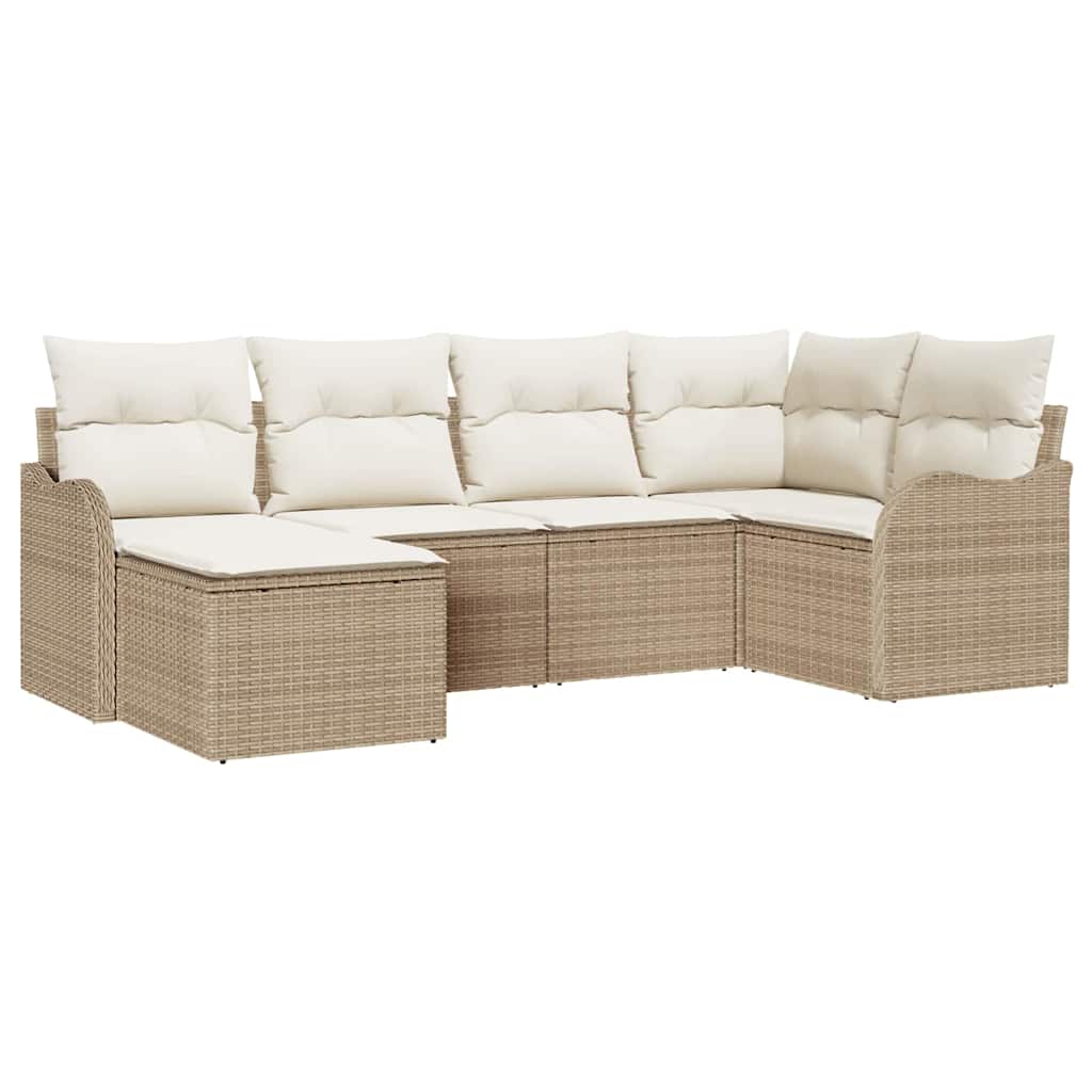 Set Divano da Giardino 6 pz Beige polyrattan