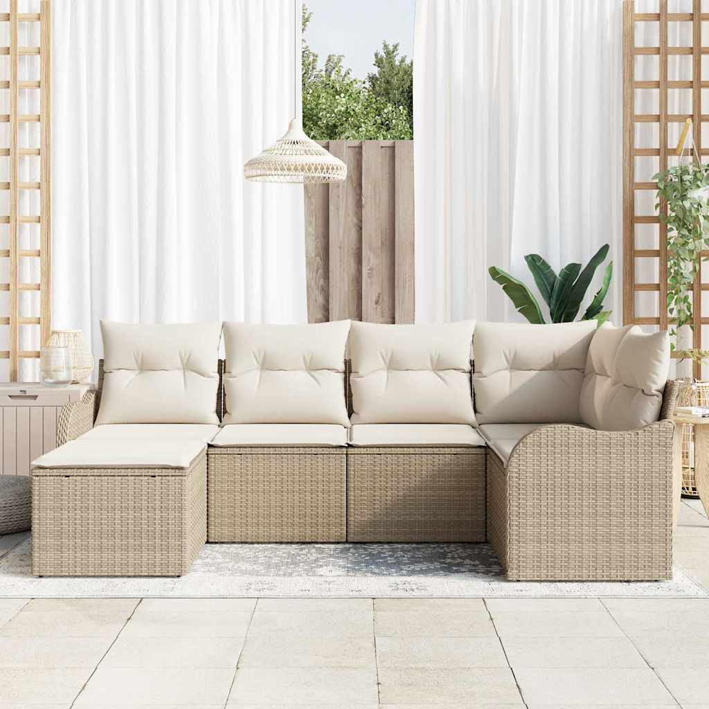 Set Divano da Giardino 6 pz Beige polyrattan