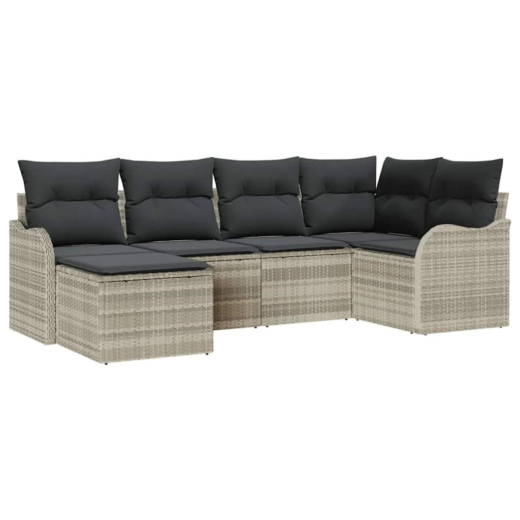 Set Divano da Giardino 6 pcs Grigio chiaro Poly Rattan