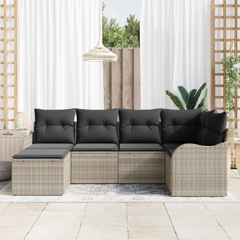 Set Divano da Giardino 6 pcs Grigio chiaro Poly Rattan