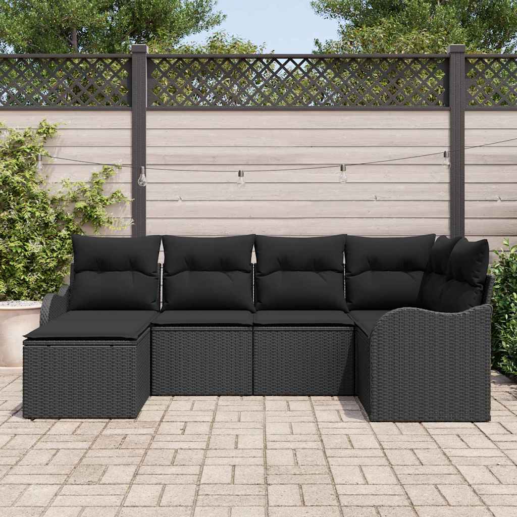Set Divano da Giardino 6 pz Nero polyrattan
