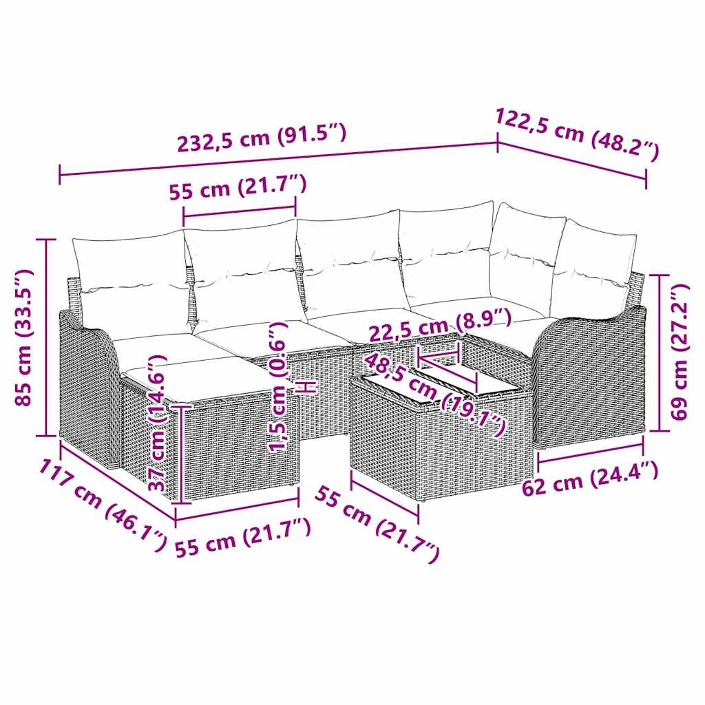 Set Divano da Giardino 7 pz Marrone polyrattan