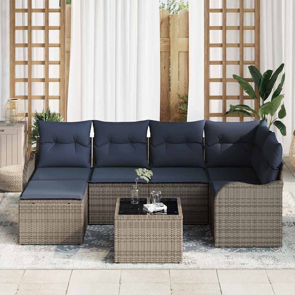 Set Divano da Giardino 7 pz Grigio polyrattan