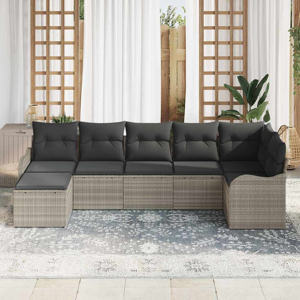 Set Divano da Giardino 7 pz Grigio chiaro polyrattan