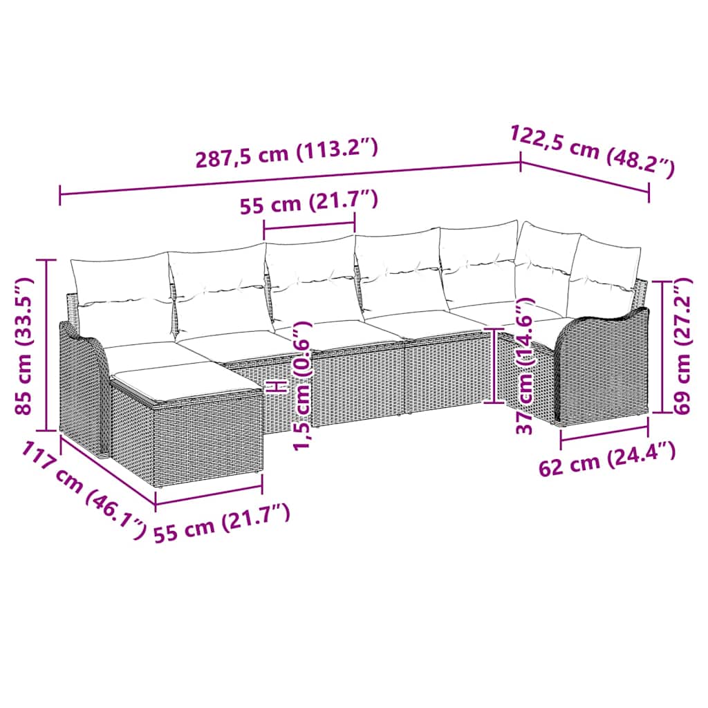 Set Divano da Giardino 7 pz Grigio chiaro polyrattan