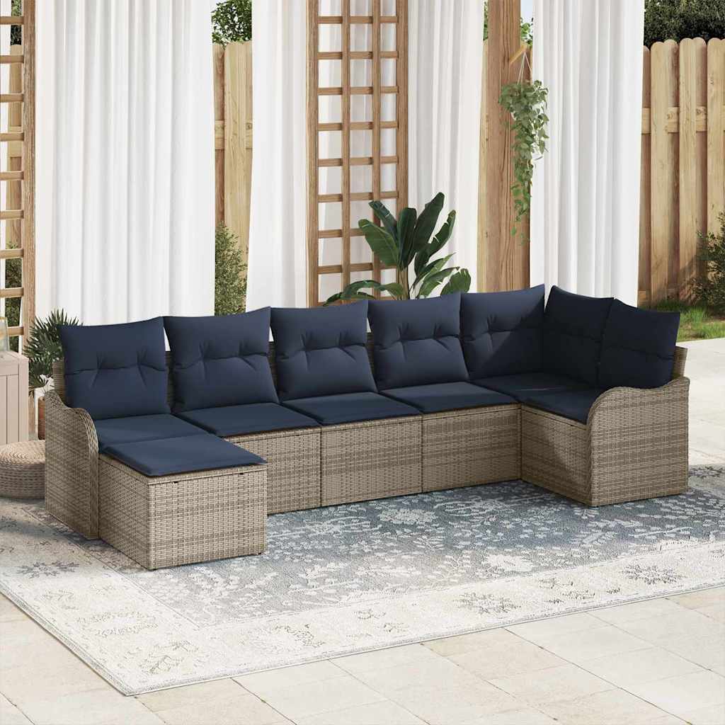 Set Divano da Giardino 7 pz Grigio polyrattan