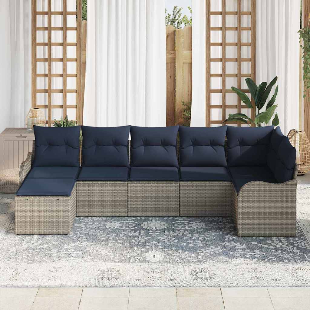 Set Divano da Giardino 7 pz Grigio polyrattan