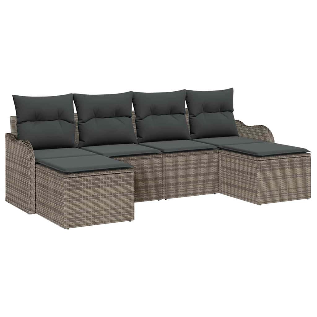 Set Divano da Giardino 6 pz Grigio polyrattan