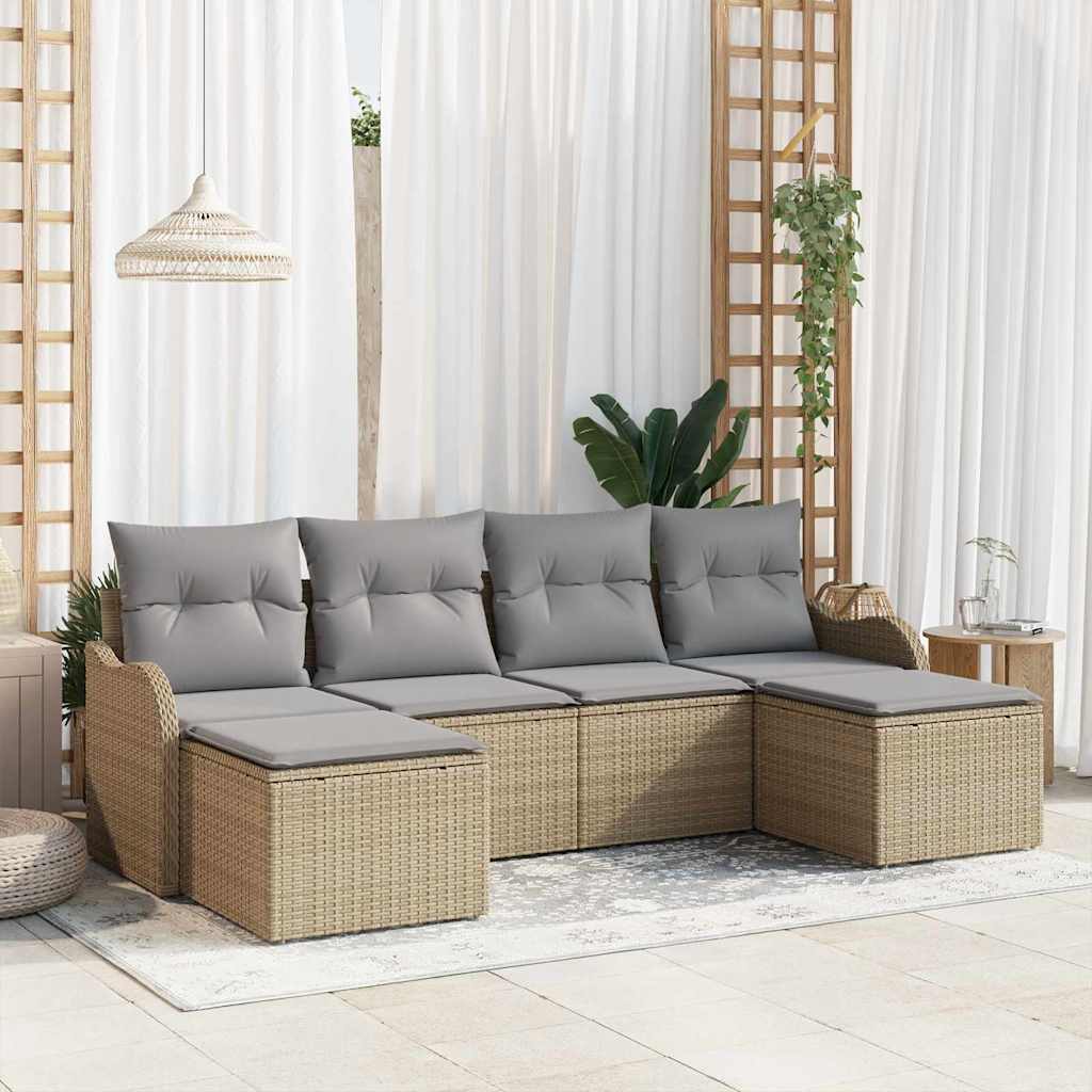 Set Divano da Giardino 6 pz Beige polyrattan