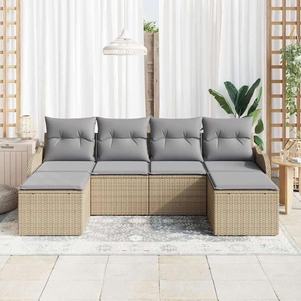Set Divano da Giardino 6 pz Beige polyrattan
