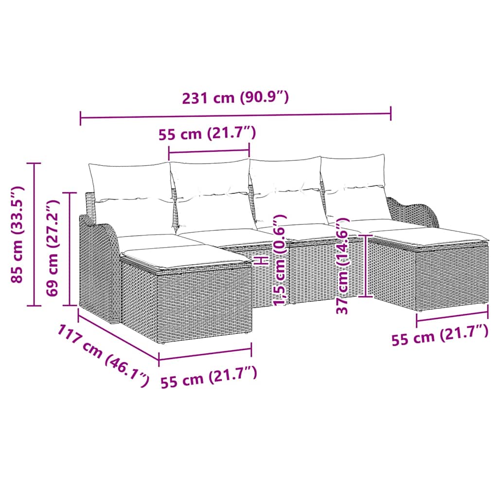 Set Divano da Giardino 6 pz Beige polyrattan