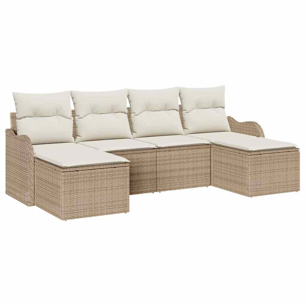 Set Divano da Giardino 6 pz Beige polyrattan