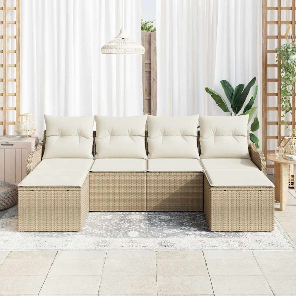 Set Divano da Giardino 6 pz Beige polyrattan