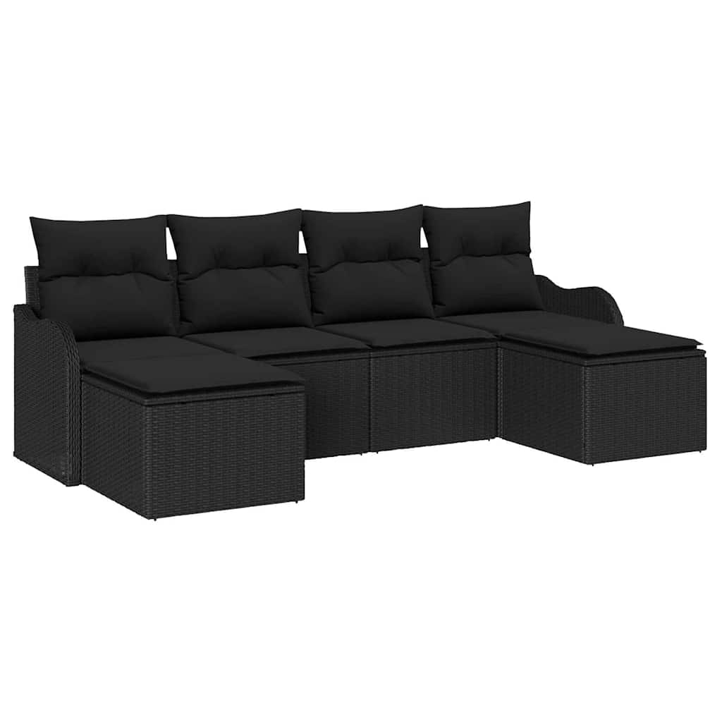 Set Divano da Giardino 6 pz Nero polyrattan